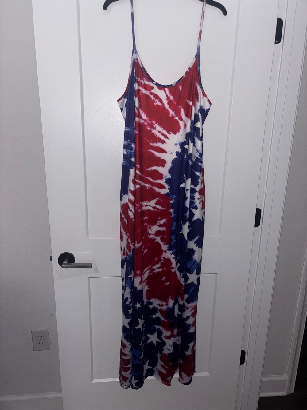 Red, White, and Navy Blue Tye-Dye Maxi Dress - Size 2XL